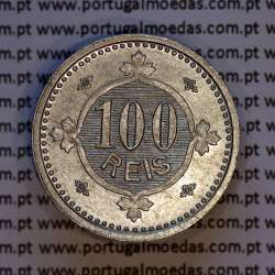 Ensaio de 100 réis 1900 alumínio eixo vertical e rebordo liso, Ensaio Monetário do reinado de D. Carlos I, Muito Raro, (Soberba)