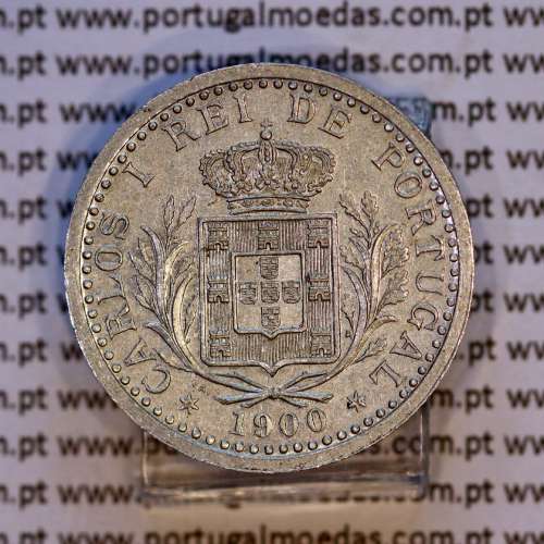 D. Carlos I, Ensaio Monetário de 100 réis 1900 em alumínio, rebordo liso, eixo vertical, Muito Raro