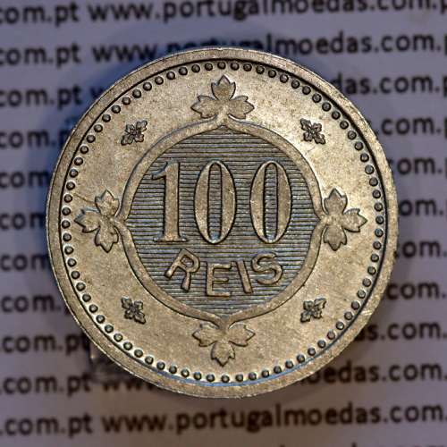 D. Carlos I, Ensaio Monetário de 100 réis 1900 em alumínio, rebordo liso, eixo vertical, Muito Raro