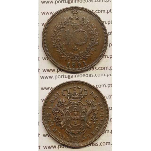 10 REIS COBRE 1901 "AÇORES" (MBC-) D. CARLOS I
