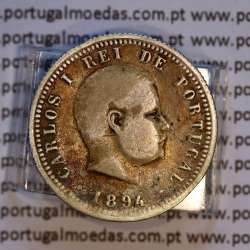 100 réis 1894 prata D. Carlos I, tostão prata 1894 reinado D. Carlos I, (BC), World Coins Portugal KM 531.