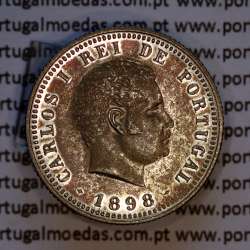 100 réis 1898 prata D. Carlos I, tostão prata 1898 reinado D. Carlos I, (Bela/Soberba), World Coins Portugal KM 531