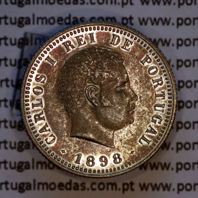 100 réis 1898 prata D. Carlos I, tostão prata 1898 reinado D. Carlos I, (Bela/Soberba), World Coins Portugal KM 531