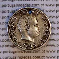100 réis 1898 prata D. Carlos I, tostão prata 1898 reinado D. Carlos I, (BC), World Coins Portugal KM 531