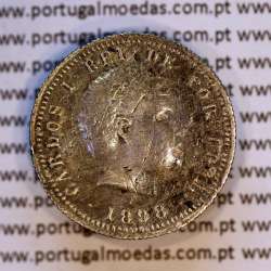 100 réis 1898 prata D. Carlos I, tostão prata 1898 reinado D. Carlos I, (BC), World Coins Portugal KM 531