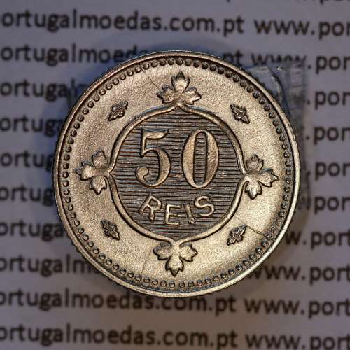 50 réis 1900 Cupro-Níquel D. Carlos I, variante estrelas da data com letras incusas "A" 1900 "V", (Bela), World Coins KM545