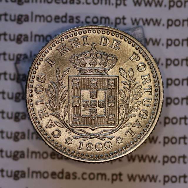 50 réis 1900 Cupro-Níquel D. Carlos I, variante estrelas da data com letras incusas "A" 1900 "V", (Bela), World Coins KM545