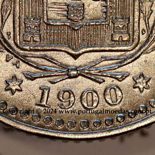 50 réis 1900 Cupro-Níquel D. Carlos I, variante estrelas da data com letras incusas "A" 1900 "V", (Bela), World Coins KM545