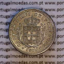 Copper-nickel coin of 50 réis 1900 of D. Carlos I, variant with stars flanking the date, with incuse letters ("V" 1900 "A").