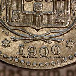 50 réis 1900 Cupro-Níquel D. Carlos I, variante estrelas da data com letras incusas "V" 1900 "A", (Bela), World Coins KM545