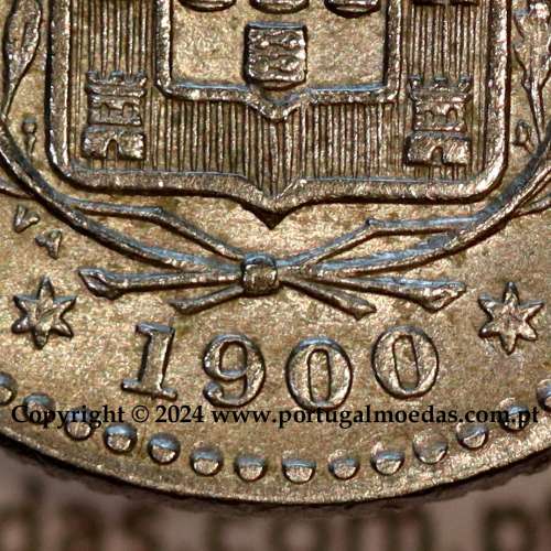 50 réis 1900 Cupro-Níquel D. Carlos I, variante estrelas da data com letras incusas "V" 1900 "A", (Bela), World Coins KM545