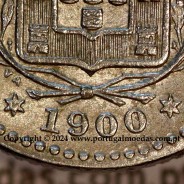 50 réis 1900 Cupro-Níquel D. Carlos I, variante estrelas da data com letras incusas "V" 1900 "A", (Bela), World Coins KM545