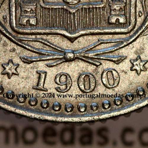 50 réis 1900 Cupro-Níquel D. Carlos I, variante estrelas da data com letras incusas "A" 1900 "V", (Bela), World Coins KM545