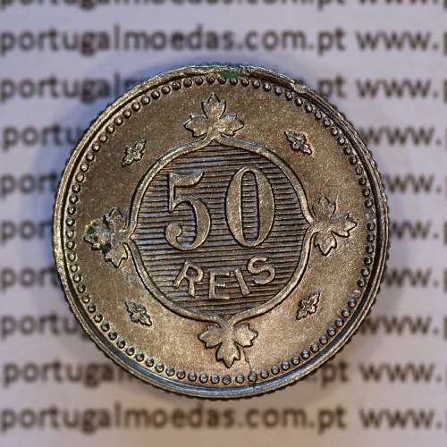 50 réis 1900 Cupro-Níquel D. Carlos I, variante estrelas da data com letras incusas "V" 1900 "A", (MBC+/Bela), World Coins KM545