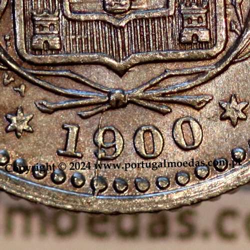 50 réis 1900 Cupro-Níquel D. Carlos I, variante estrelas da data com letras incusas "V" 1900 "A", (MBC+/Bela), World Coins KM545