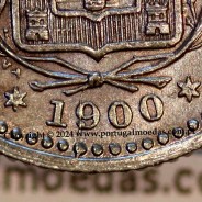 50 réis 1900 Cupro-Níquel D. Carlos I, variante estrelas da data com letras incusas "V" 1900 "A", (MBC+/Bela), World Coins KM545