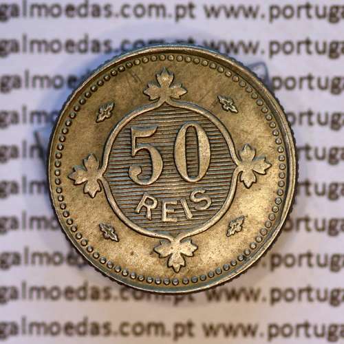 50 réis 1900 Cupro-Níquel D. Carlos I, variante estrelas da data com letras incusas "V" 1900 "A", (MBC+/Bela), World Coins KM545