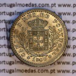 Copper-nickel coin of 50 réis 1900 of D. Carlos I, variant with stars flanking the date, with incuse letters ("V" 1900 "A").