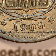 50 réis 1900 Cupro-Níquel D. Carlos I, variante estrelas da data com letras incusas "V" 1900 "A", (MBC+/Bela), World Coins KM545