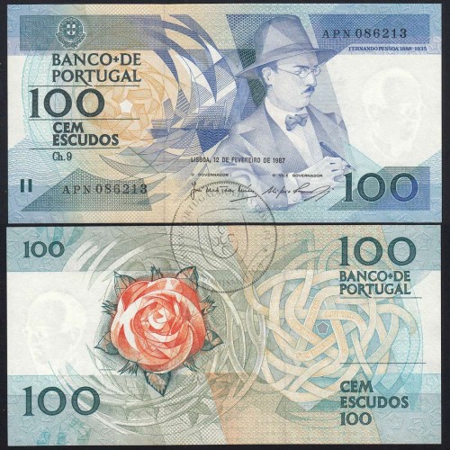 100 Escudos 1987 Fernando Pessoa 12/02/1987, 100$00 Cem Escudos 12/02/1987 Chapa:9 Banco de Portugal, (QNC), Pick 179b