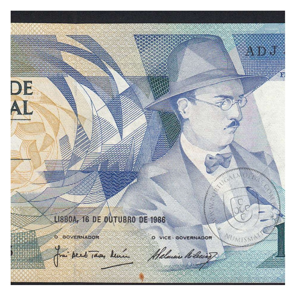 100 Escudos Fernando Pessoa 16.10.1986, One Hundred Escudos 16 october 1986 Plate 9 - Bank of Portugal, (QNC), Pick 179a