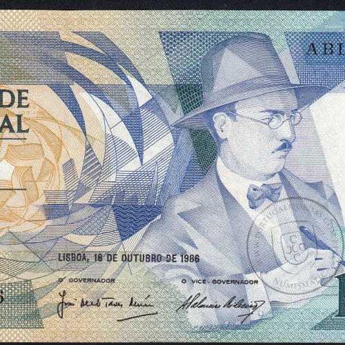 100 Escudos Fernando Pessoa 16.10.1986, One Hundred Escudos 16 october 1986 Plate 9 - Bank of Portugal, (QNC), Pick 179a