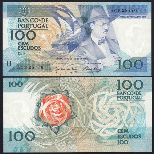 100 Escudos 1986 Fernando Pessoa 16/10/1986, 100$00 Cem Escudos 16/10/1986 Chapa:9 Banco de Portugal, (QNC), Pick 179a