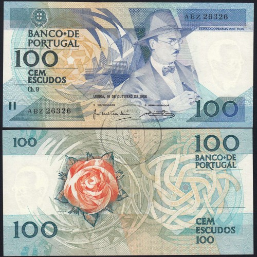 100 Escudos 1986 Fernando Pessoa 16/10/1986, 100$00 Cem Escudos 16/10/1986 Chapa:9 Banco de Portugal, (QNC), Pick 179a