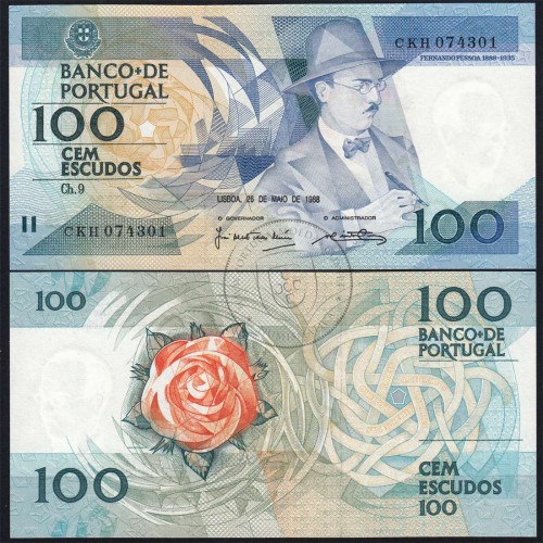 100 Escudos 1988 Fernando Pessoa 26/05/1988, 100$00 Cem Escudos 26/05/1988 Chapa:9 Banco de Portugal, (NC), Pick 179e