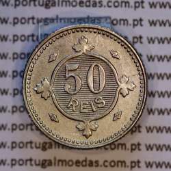 50 réis 1900 Cupro-Níquel D. Carlos I, variante estrelas da data com letras incusas "A" 1900 "V", (MBC+), World Coins KM545