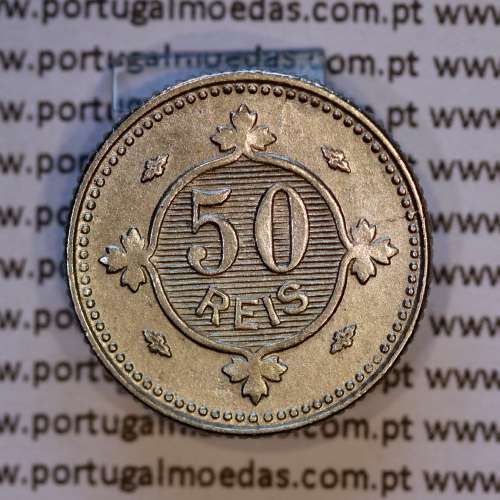 50 réis 1900 Cupro-Níquel D. Carlos I, variante estrelas da data com letras incusas "A" 1900 "V", (MBC+), World Coins KM545