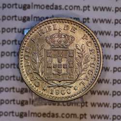 Copper-nickel coin of 50 réis 1900 of D. Carlos I, variant with stars flanking the date, with incuse letters ("V" 1900 "A").