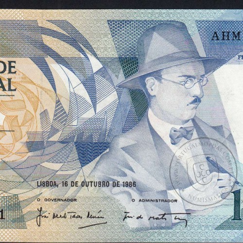 100 Escudos Fernando Pessoa 16.10.1986, One Hundred Escudos 16 october 1986 Plate 9 - Bank of Portugal, (NC), Pick 179a