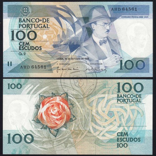 100 Escudos 1986 Fernando Pessoa 16/10/1986, 100$00 Cem Escudos 16/10/1986 Chapa:9 Banco de Portugal, (NC), Pick 179a
