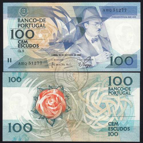 100 Escudos 1986 Fernando Pessoa 16/10/1986, 100$00 Cem Escudos 16/10/1986 Chapa:9 Banco de Portugal, (NC), Pick 179a