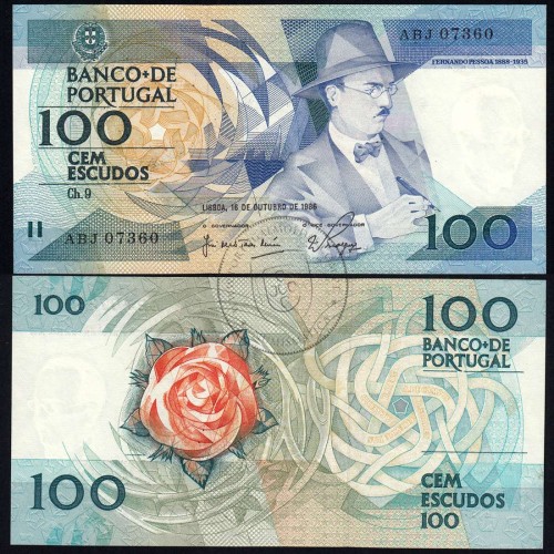 100 Escudos 1986 Fernando Pessoa 16/10/1986, 100$00 Cem Escudos 16/10/1986 Chapa:9 Banco de Portugal, (NC), Pick 179a