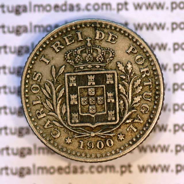 50 réis 1900 Cupro-Níquel D. Carlos I, variante estrelas da data com letras incusas "V" 1900 "A", (MBC), World Coins KM545