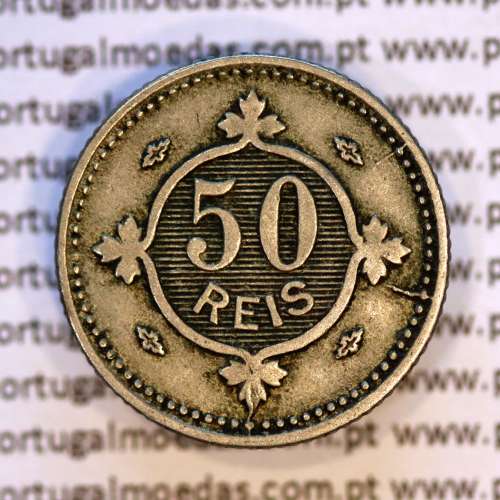 50 réis 1900 Cupro-Níquel D. Carlos I, variante estrelas da data com letras incusas "A" 1900 "V", (MBC-), World Coins KM545