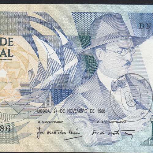 100 Escudos 1988 Fernando Pessoa 24/11/1988, 100$00 Cem Escudos 24/11/1988 Chapa:9 Banco de Portugal, (QNC), Pick 179f