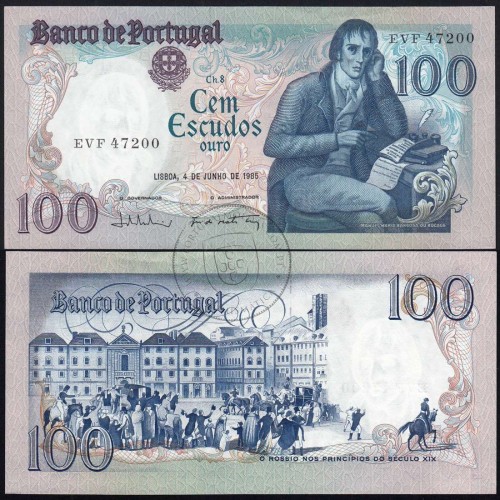 100 Escudos Bocage 04.06.1985, One Hundred Escudos 4 June 1985 Plate 8 - Bank of Portugal, (NC), Pick 178e