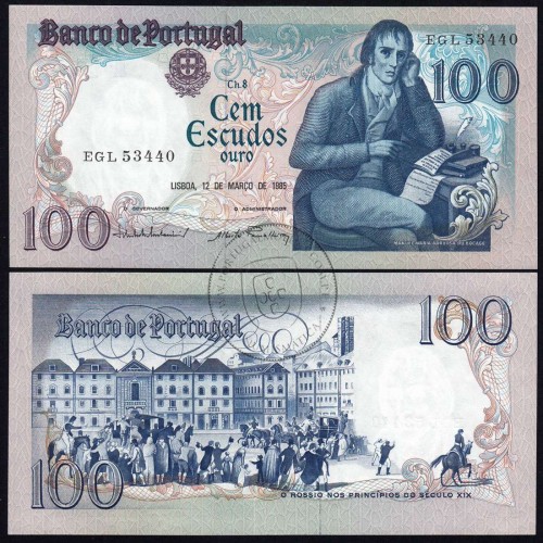 100 Escudos Bocage 12.03.1985, One Hundred Escudos 12 March 1985 Plate 8 - Bank of Portugal, (NC), Pick 178d