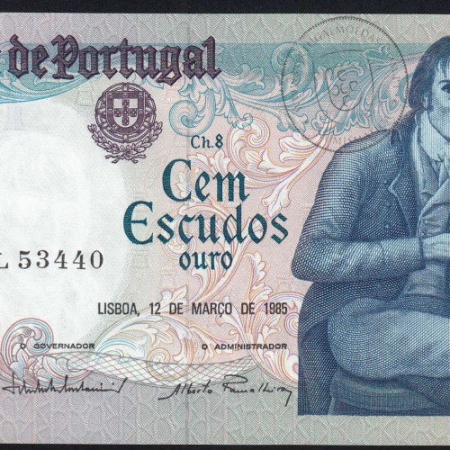 100 Escudos Bocage 12.03.1985, One Hundred Escudos 12 March 1985 Plate 8 - Bank of Portugal, (NC), Pick 178d