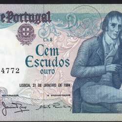 100 Escudos 1984 Bocage 31/01/1984, 100$00 Cem Escudos 31/01/1984 Chapa:8 Banco de Portugal, (NC c/ manchas), Pick 178c