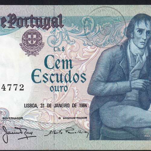 100 Escudos 1984 Bocage 31/01/1984, 100$00 Cem Escudos 31/01/1984 Chapa:8 Banco de Portugal, (NC c/ manchas), Pick 178c
