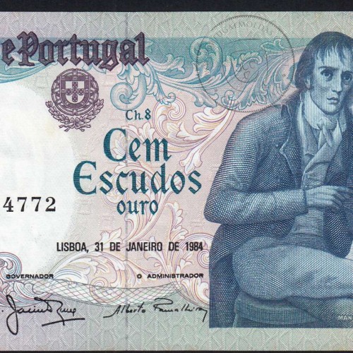 100 Escudos 1984 Bocage 31/01/1984, 100$00 Cem Escudos 31/01/1984 Chapa:8 Banco de Portugal, (NC c/ manchas), Pick 178c