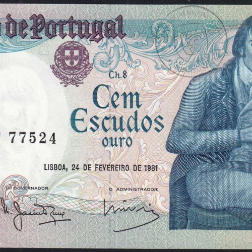100 Escudos Bocage 24.02.1981, One Hundred Escudos 24 February 1981 Plate 8 - Bank of Portugal, (NC), Pick 178b
