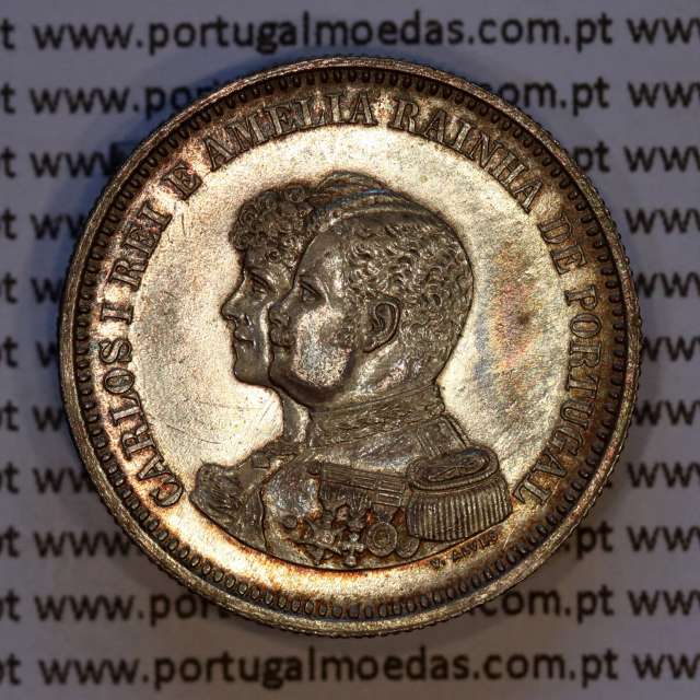 200 réis 1898 prata D. Carlos I e Amélia Rainha de Portugal, 4º Centenário da Descoberta da Índia, (Bela), World Coins KM 537