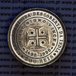 200 réis 1898 prata D. Carlos I e Amélia Rainha de Portugal, 4º Centenário da Descoberta da Índia, (Bela/Soberba), KM 537