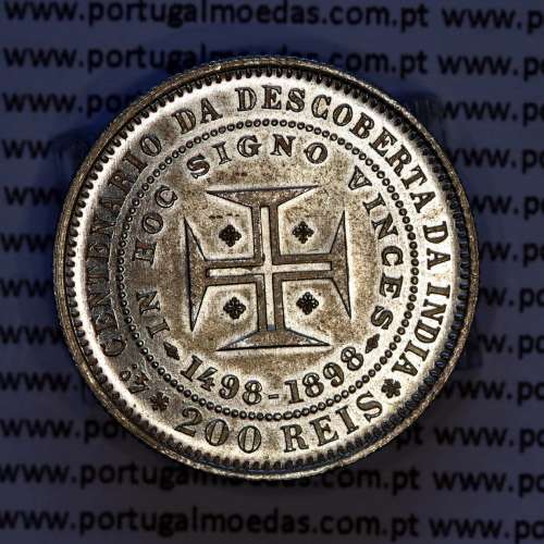 200 réis 1898 prata D. Carlos I e Amélia Rainha de Portugal, 4º Centenário da Descoberta da Índia, (Bela/Soberba), KM 537