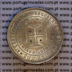 200 réis 1898 prata D. Carlos I e Amélia Rainha de Portugal, 4º Centenário da Descoberta da Índia, (Bela/Soberba), KM 537